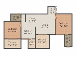 Calyx Parineeta (2BHK+2T (1,010 sq ft) 1010 sq ft)