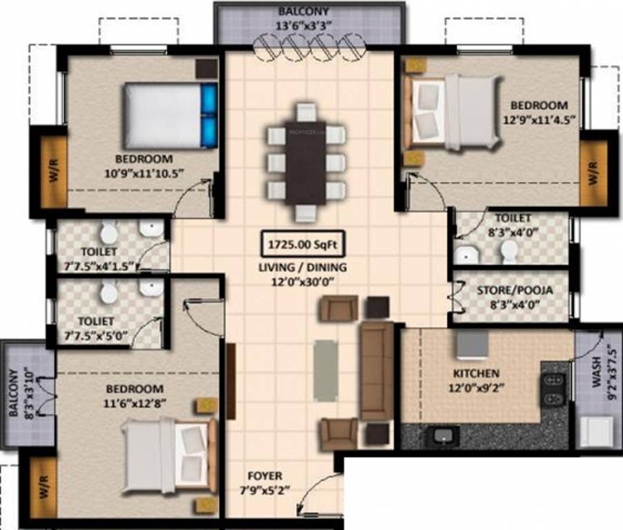 Kriya Sai Sudha (3BHK+3T (1,725 sq ft) + Pooja Room 1725 sq ft)