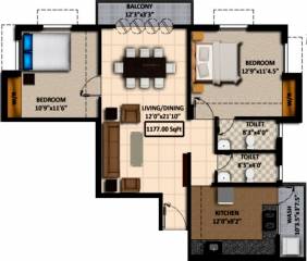 Kriya Sai Sudha (2BHK+2T (1,177 sq ft) 1177 sq ft)