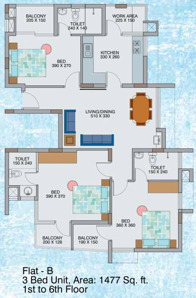 Lotus Ambady (3BHK+3T (1,477 sq ft) 1477 sq ft)