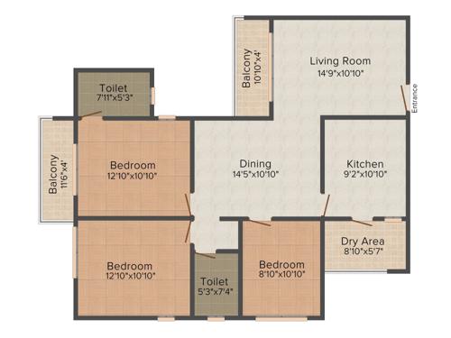 Olive Iantha (3BHK+2T (1,410 sq ft) + Study Room 1410 sq ft) Olive Iantha (3BHK+2T (1,410 sq ft) + Study Room 1410 sq ft)