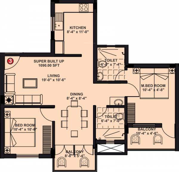 MB Suvarna Builders and Developers Residency (2BHK+2T (1,090 sq ft) 1090 sq ft)