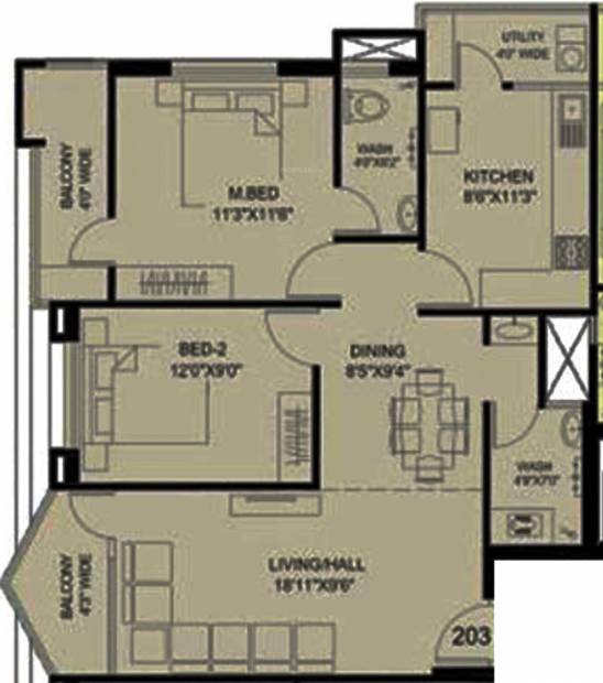Hamco Builders And Developers Atlantis Floor Plan (2BHK+2T (1,100 sq ft) 1100 sq ft)