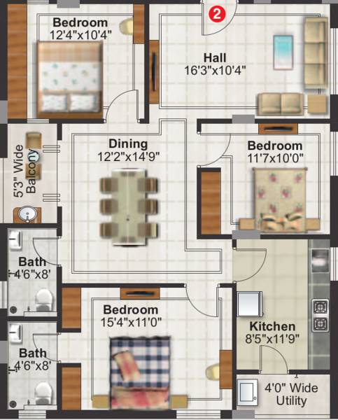 Jubilee Orchids (3BHK+2T (1,434 sq ft) 1434 sq ft)
