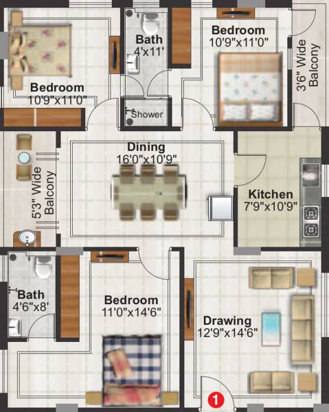 Jubilee Orchids (3BHK+2T (1,458 sq ft) 1458 sq ft)