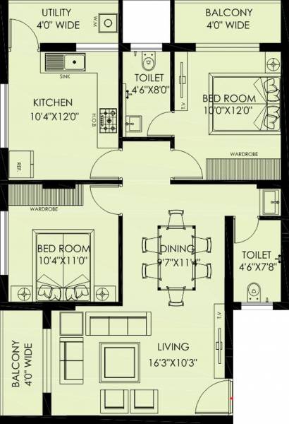 Bharathi Manjeeth Residency (2BHK+2T (1,175 sq ft) 1175 sq ft)