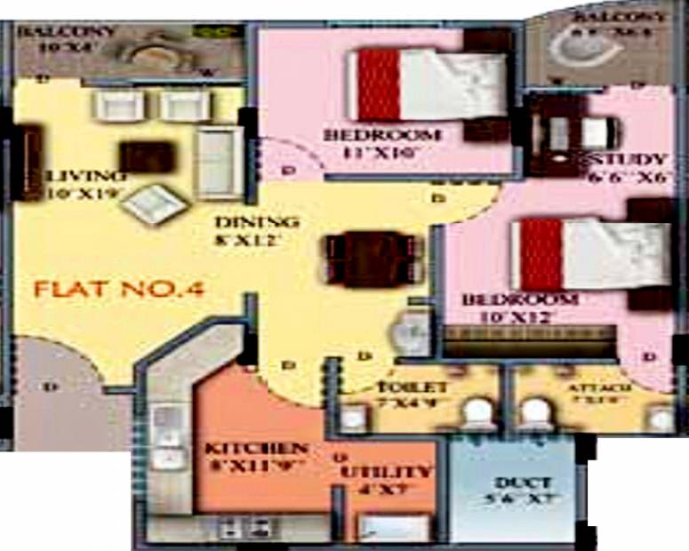 Saim Residency (2BHK+2T (1,110 sq ft) 1110 sq ft)