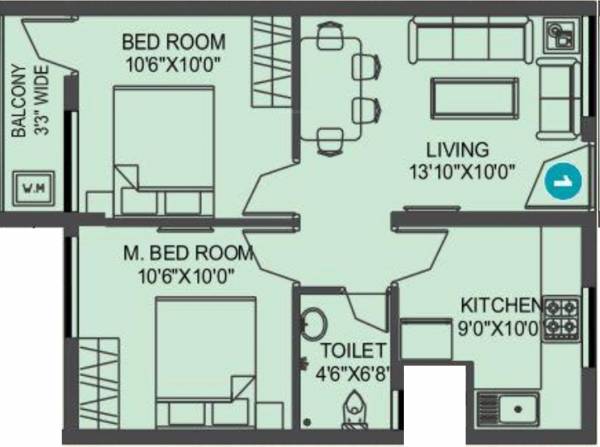 Floor Plan (2BHK+2T (700 sq ft) 700 sq ft) Guardian Infrastructure Shanthala Shravan Residency Floor Plan (2BHK+2T (700 sq ft) 700 sq ft)