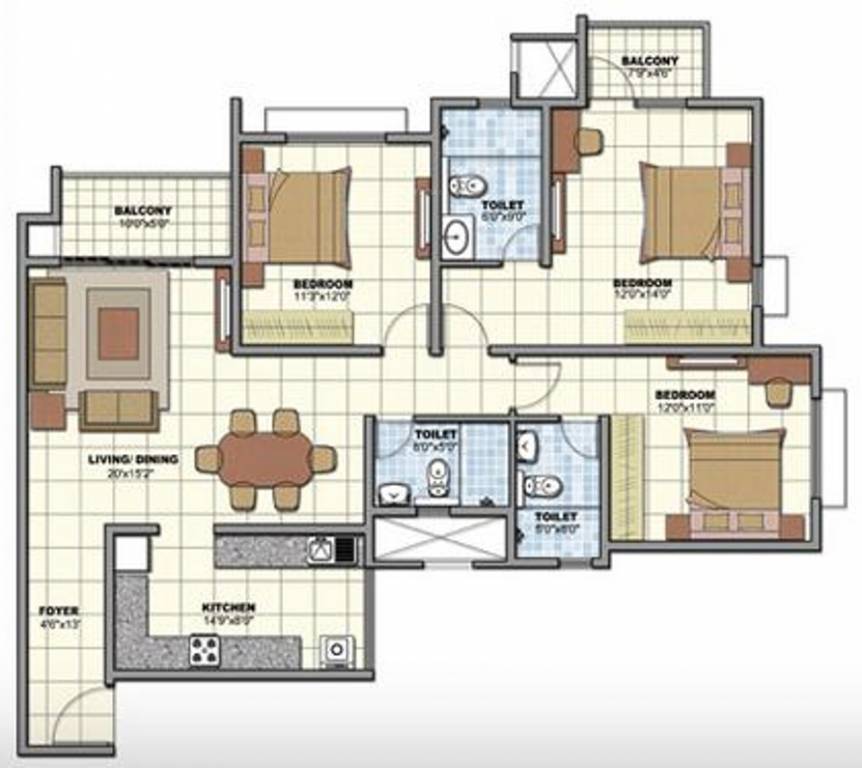 Prestige Norwood at Sunrise Park (3BHK+3T (1,644 sq ft) 1644 sq ft)