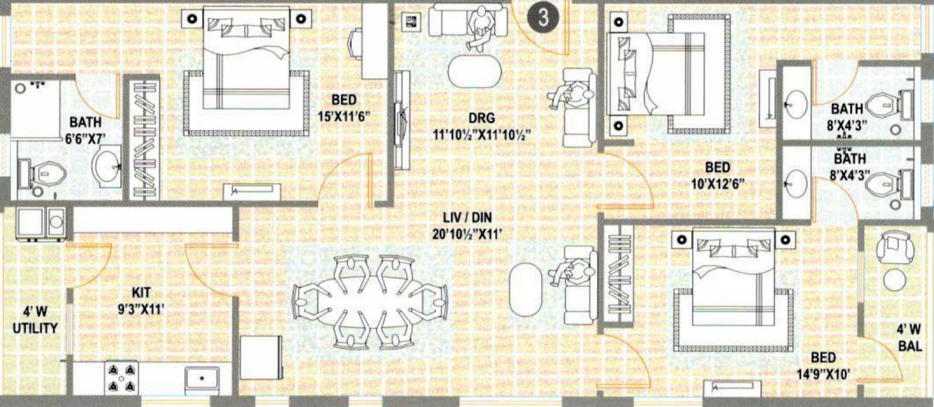 Jubilee Meadows (3BHK+3T (1,630 sq ft) 1630 sq ft) Jubilee Meadows (3BHK+3T (1,630 sq ft) 1630 sq ft)