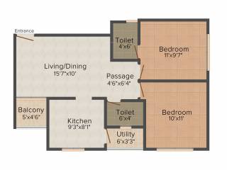 Adani Pratham (2BHK+2T (925 sq ft) 925 sq ft)