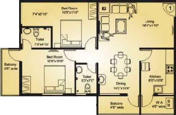 Guardian Infrastructure Shanthala Khushi Floor Plan (2BHK+2T (1,170 sq ft) 1170 sq ft)