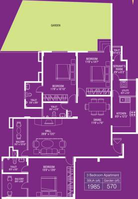 Premier Royale Floor Plan (3BHK+4T (1,985 sq ft)   Servant Room 1985 sq ft)