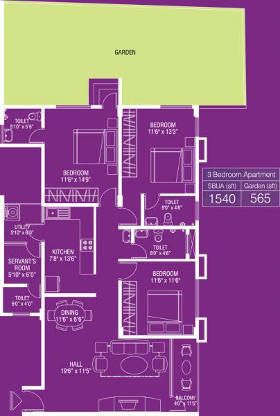 Floor Plan (3BHK+4T (1,540 sq ft) Servant Room 1540 sq ft) Premier Royale Floor Plan (3BHK+4T (1,540 sq ft) Servant Room 1540 sq ft)