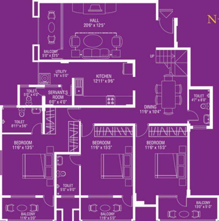 Premier Royale Lower Level Penthouse Plan (4BHK+5T (2,900 sq ft) Servant Room 2900 sq ft)