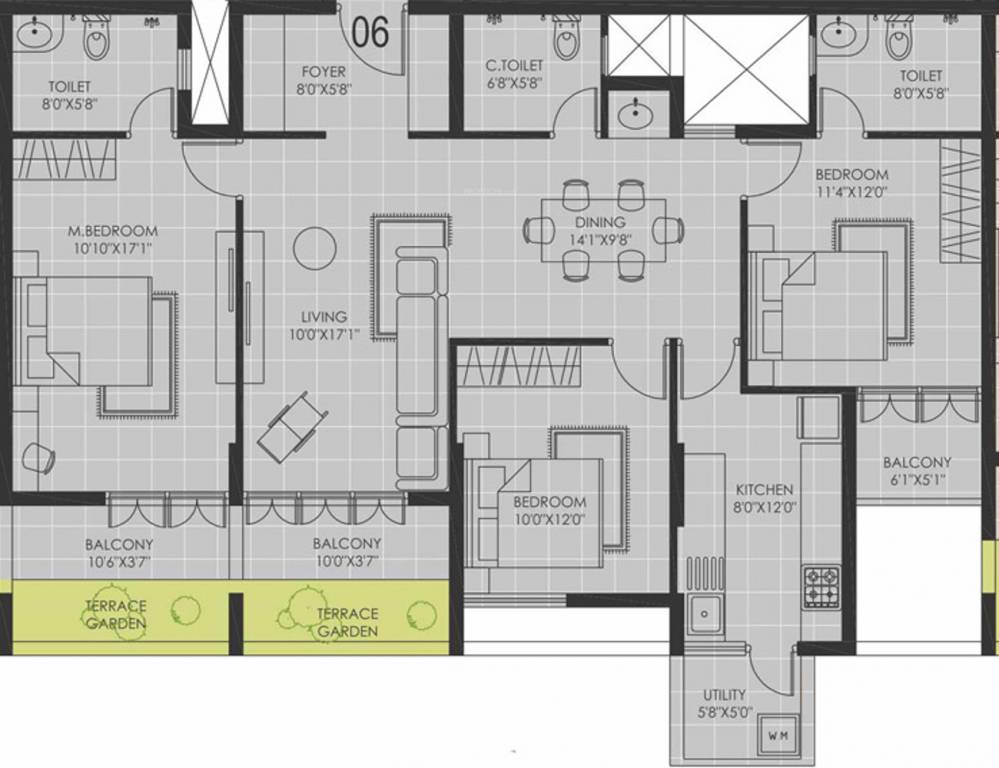 SMR Westgate Gardens (3BHK+3T (1,726 sq ft) 1726 sq ft)