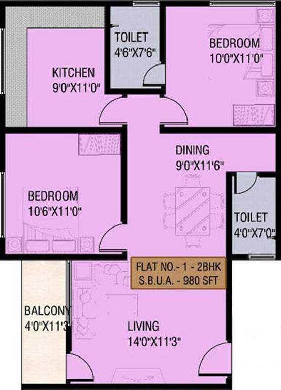 Carol Casa Greens (2BHK+2T (980 sq ft) 980 sq ft)