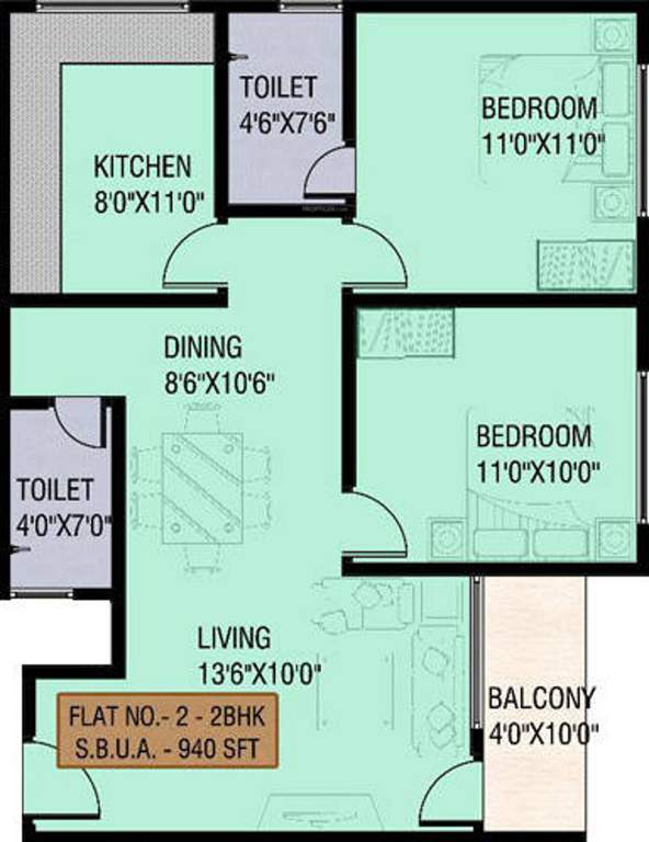 Carol Casa Greens (2BHK+2T (940 sq ft) 940 sq ft)