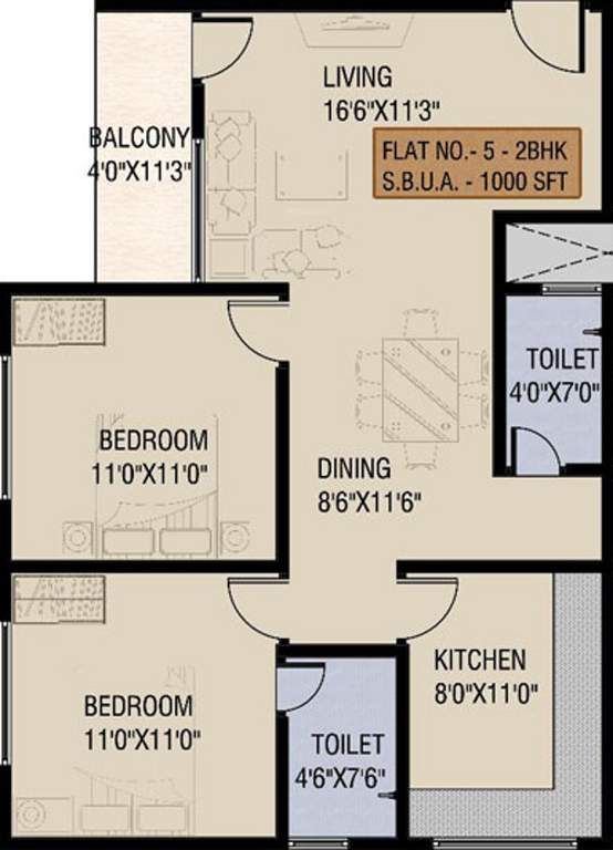 Carol Casa Greens (2BHK+2T (1,000 sq ft) 1000 sq ft)
