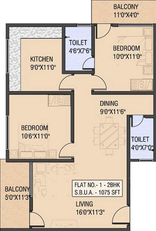 Carol Casa Greens (2BHK+2T (1,075 sq ft) 1075 sq ft)