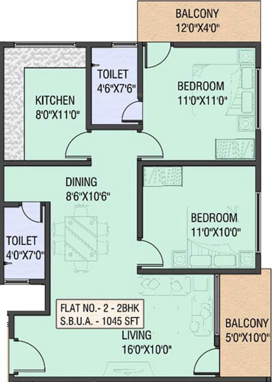 Carol Casa Greens (2BHK+2T (1,045 sq ft) 1045 sq ft)