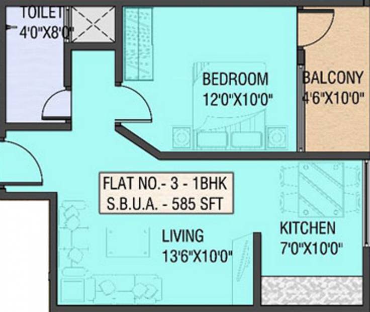 Carol Casa Greens (1BHK+1T (585 sq ft) 585 sq ft)