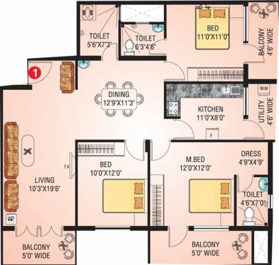 SMR Westgate Venezia (3BHK+3T (1,520 sq ft) 1520 sq ft)