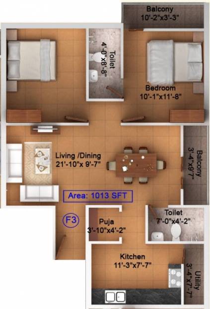 Amaaya Deeksha (2BHK+2T (1,013 sq ft)   Pooja Room 1013 sq ft)