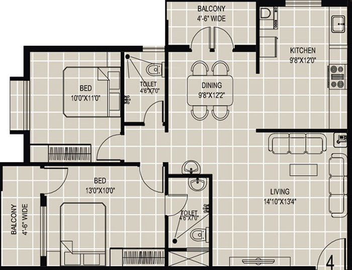 Agraja Garden (2BHK+2T (1,110 sq ft) 1110 sq ft)