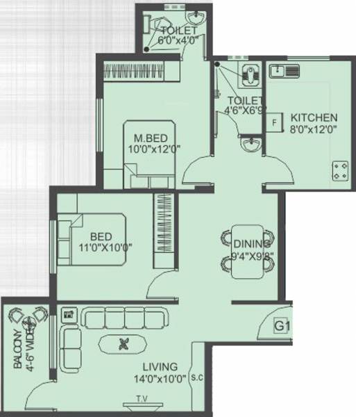 SMR Westgate Eternia (2BHK+2T (930 sq ft) 930 sq ft)