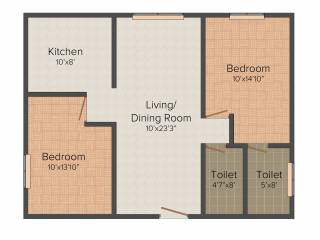MS MM Gokulam (2BHK+2T (941 sq ft) 941 sq ft)