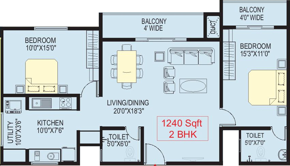 Kirthi Solitaire (2BHK+2T (1,240 sq ft) 1240 sq ft)