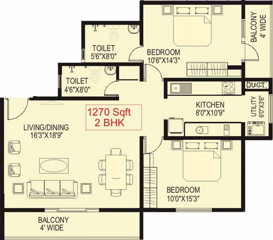 Kirthi Solitaire (2BHK+2T (1,270 sq ft) 1270 sq ft)