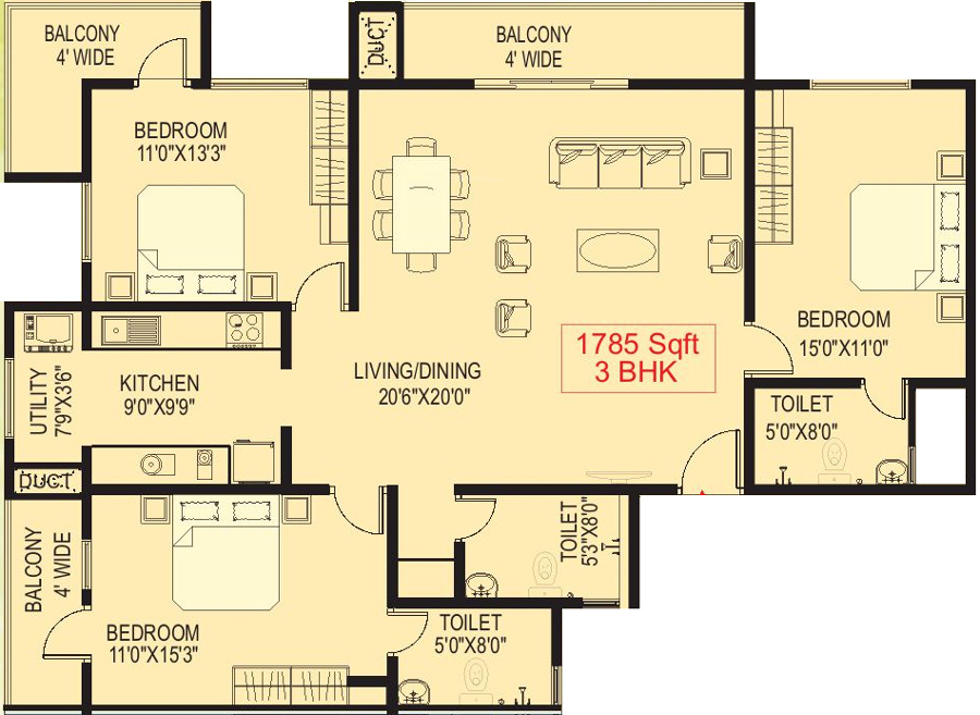 Kirthi Solitaire (3BHK+3T (1,785 sq ft) 1785 sq ft)