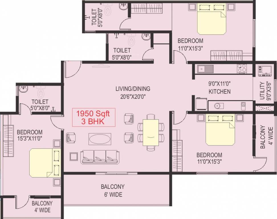 Kirthi Solitaire (3BHK+3T (1,950 sq ft) 1950 sq ft)