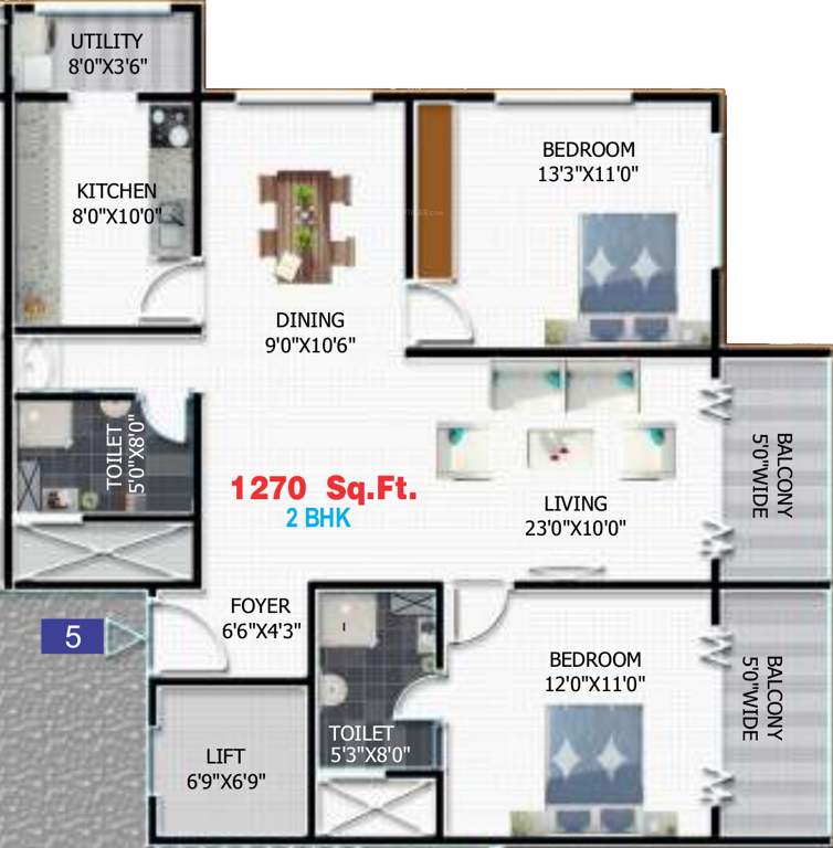 Sharada Residency (2BHK+2T (1,270 sq ft) 1270 sq ft)