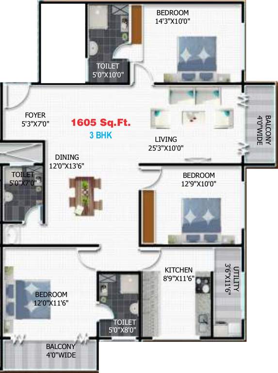 Sharada Residency (3BHK+3T (1,605 sq ft) 1605 sq ft)