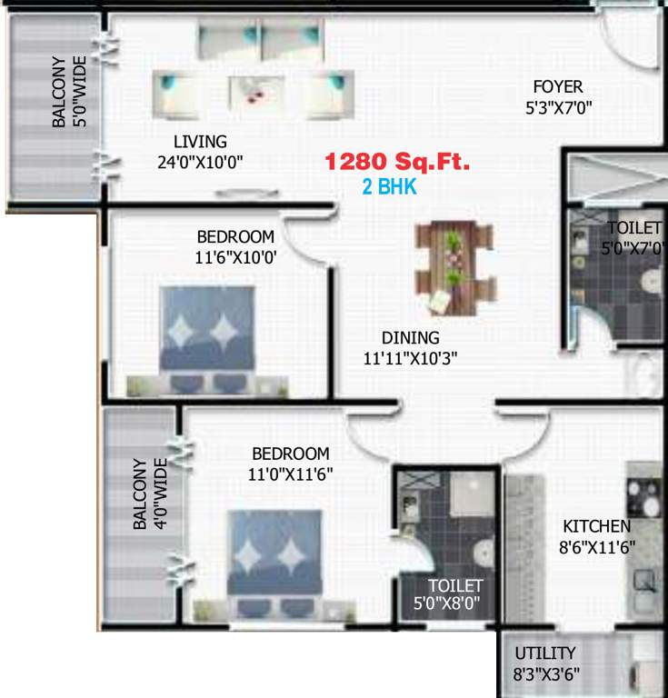 Sharada Residency (3BHK+3T (1,280 sq ft) 1280 sq ft)