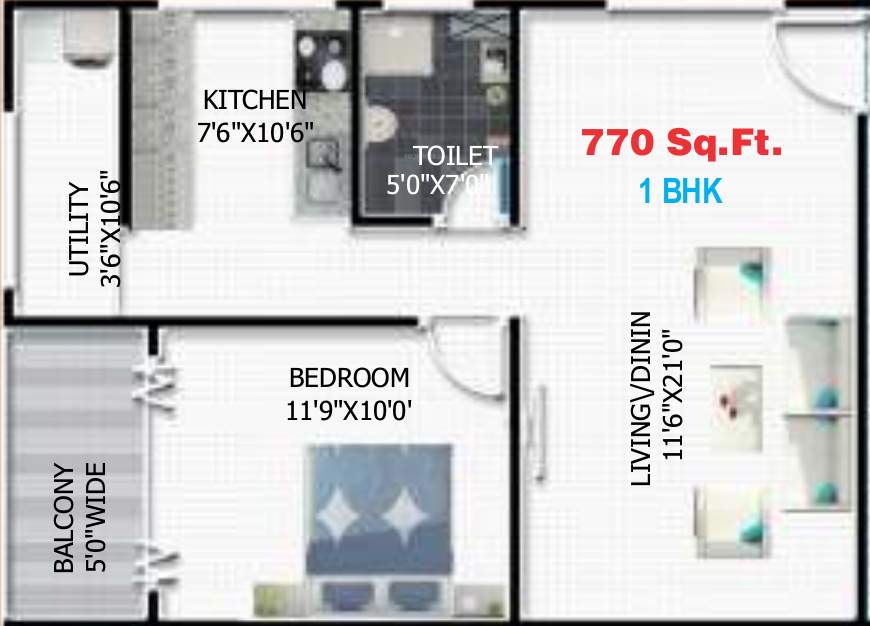 Sharada Residency (1BHK+1T (770 sq ft) 770 sq ft)