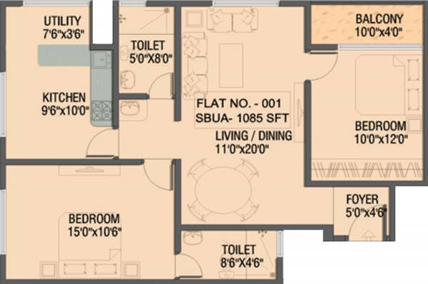 Malavika Builders Sri Malavika Nest (2BHK+2T (1,085 sq ft) 1085 sq ft)