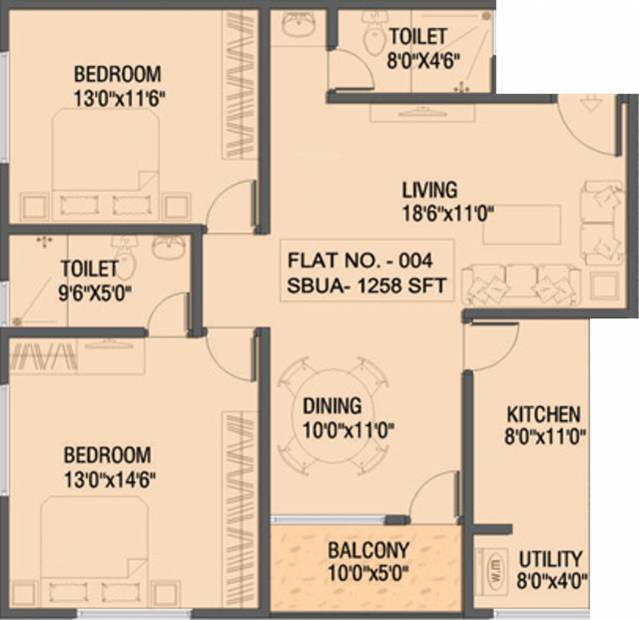 Malavika Builders Sri Malavika Nest (2BHK+2T (1,258 sq ft) 1258 sq ft)