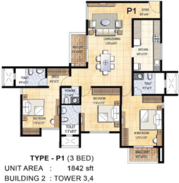 Prestige Falcon City (3BHK+3T (1,842 sq ft) 1842 sq ft) Prestige Falcon City (3BHK+3T (1,842 sq ft) 1842 sq ft)