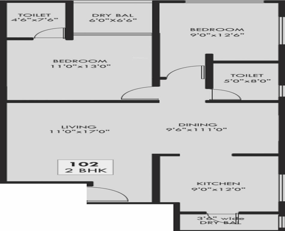 SS Pratham Krishna (2BHK+2T (1,105 sq ft) 1105 sq ft)