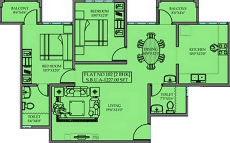 Priyadarshini Krishna Residency (2BHK+2T (1,227 sq ft) 1227 sq ft)