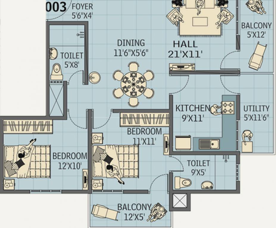 Aditi Aradhya (2BHK+2T (1,150 sq ft) 1150 sq ft)