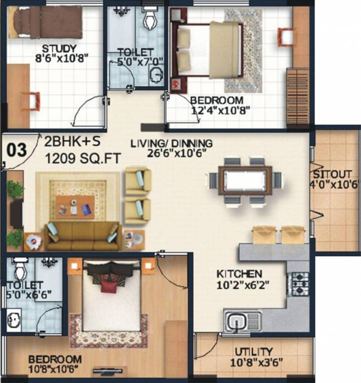 Alpine Fiesta (2BHK+2T (1,209 sq ft) + Study Room 1209 sq ft)