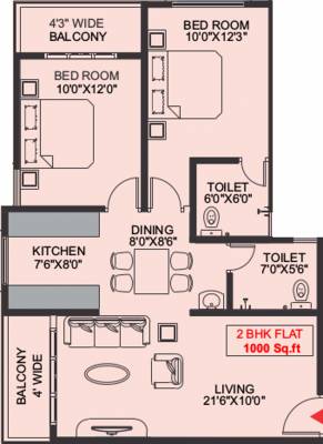 Floor Plan (2BHK+2T (1,000 sq ft) 1000 sq ft) Bharath Developers Shree Ranga Floor Plan (2BHK+2T (1,000 sq ft) 1000 sq ft)