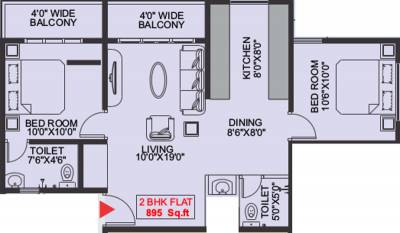 Floor Plan (2BHK+2T (895 sq ft) 895 sq ft) Bharath Developers Shree Ranga Floor Plan (2BHK+2T (895 sq ft) 895 sq ft)