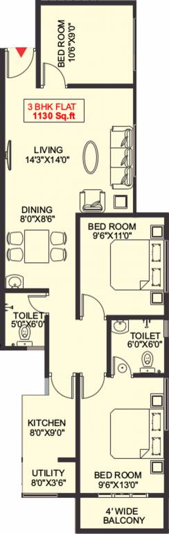 Floor Plan (3BHK+2T (1,130 sq ft) 1130 sq ft) Bharath Developers Shree Ranga Floor Plan (3BHK+2T (1,130 sq ft) 1130 sq ft)