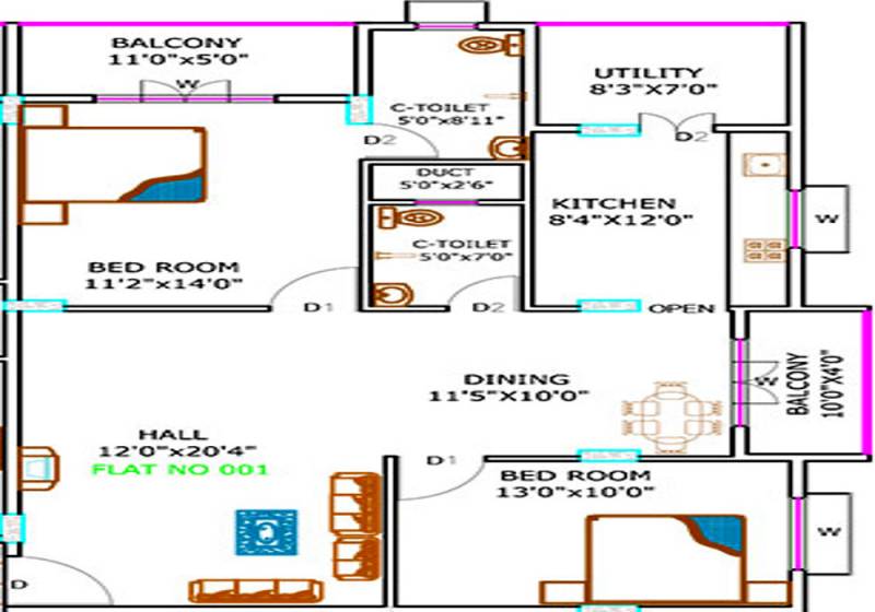 Srinidhi Apartments (2BHK+2T (1,290 sq ft) 1290 sq ft)